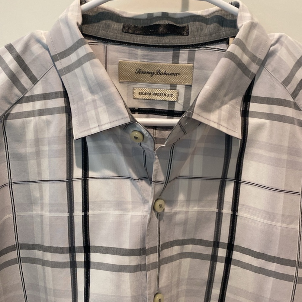 Tommy Bahama Island Modern Fit. XL. 86/14 Cotton/Silk Blend. Black/White - Picture 2 of 8